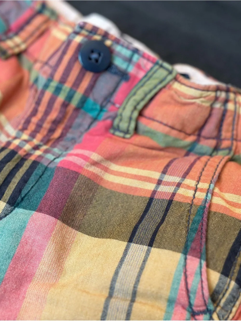 GAP Multicolor Plaid Cotton Shorts with Yellow and Teal